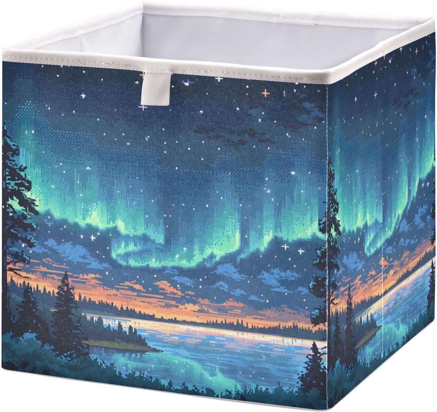 Foldable Fabric Pexil Landscape Aurora Storage Bins with Handle – Sturdy Organizer Cubes for Bedroom Square