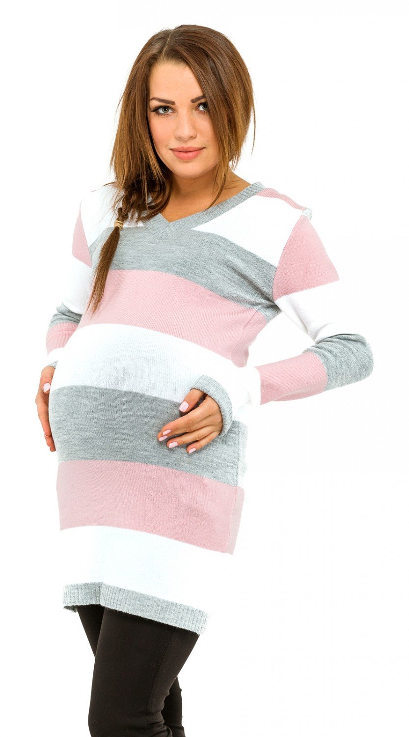 HAPPY MAMA Femme Maternité Robe Pull de Grossesse. Rayures variées. 405p (Rose Bébé, 36-38, S/M), (HMMG-557-2232_405_2)