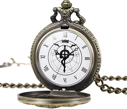 Miniatura 2 de Reloj de bolsillo Fullmetal Alchemist Edward Elric Anime con cadena de llavero y caja de collar, bronce, 1. Bronce, Retro