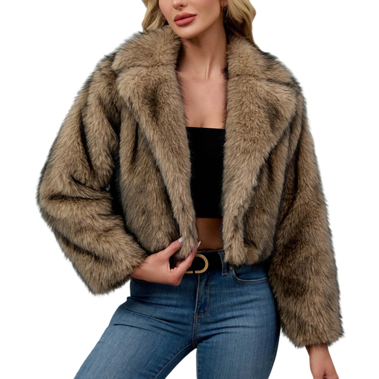 Lussuosa giacca sintetica invernale calda, cappotto corto con colletto, elegante capospalla in stile cardigan ampio per la moda autunnale e per il freddo.