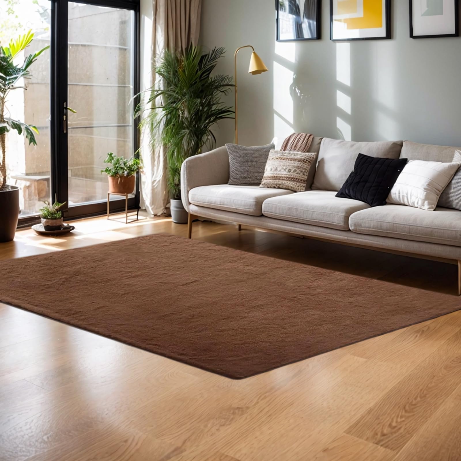 OKYUK Alfombra Salón de imitación de Piel de Conejo, 160 x 230 cm,Alfombra Salon Supersuave y Antideslizante,alfombras mullidas，Lavable a máquina, para Sala de Estar y Dormitorio (Caqui)