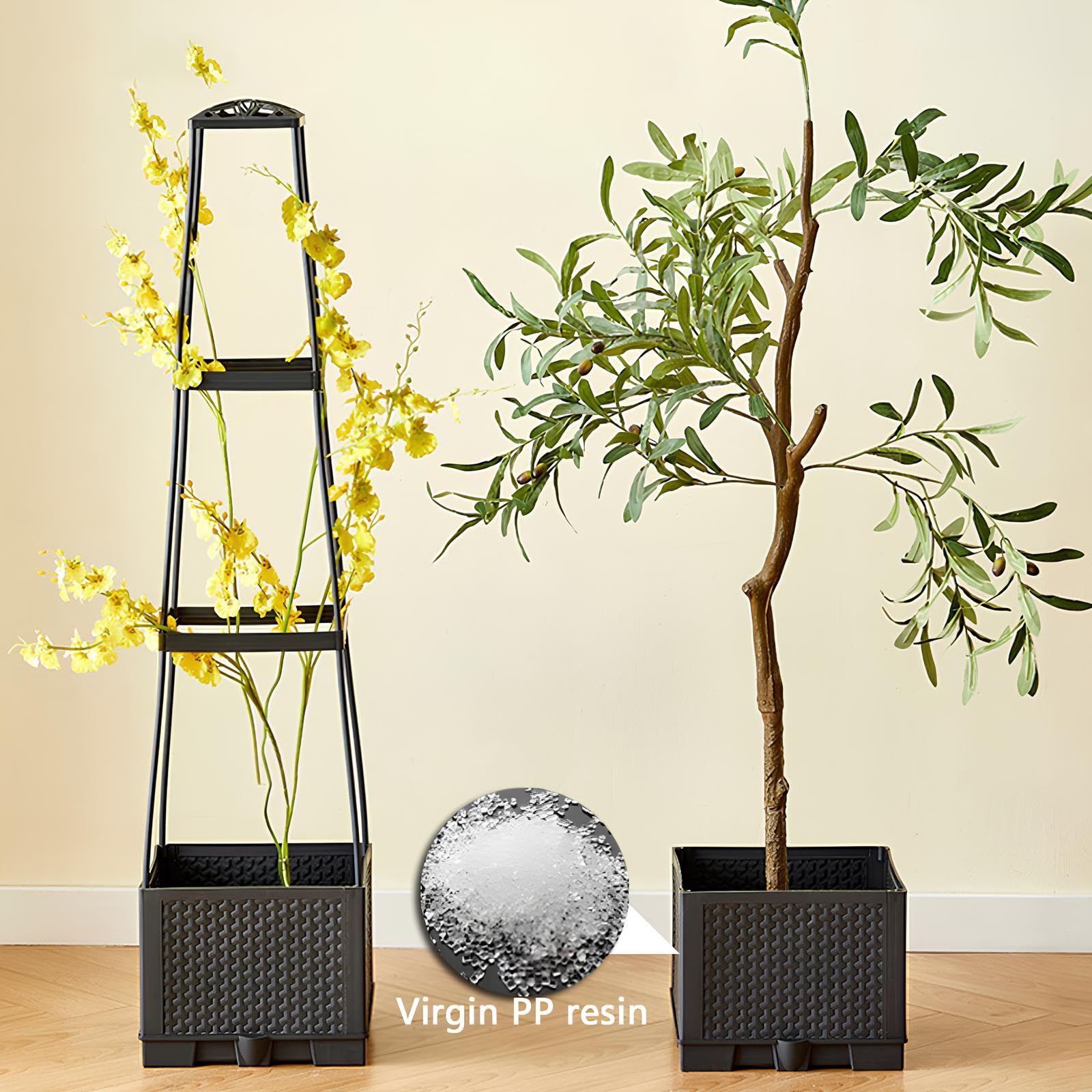 Jardinière Surélevée À Arrosage Autoirriguant avec Treillis, 114cm 140cm Tuteur Tomate avec Support pour Plantes Grimpantes, Fleurs Et Légumes, Intérieur Et Extérieur(114cm/44.9in)