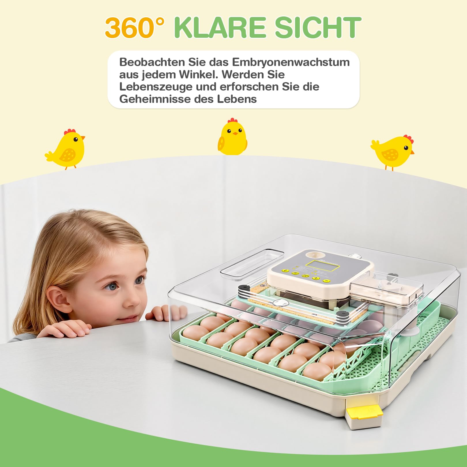 Sailnovo Couveuse Oeuf Automatique 48 Oeufs, Incubateur Oeuf Automatique avec Retournement Automatique des Oeufs et Humidification Automatique, Couveuse Incubateur œufs de Poule, Caille, Canard, Vert