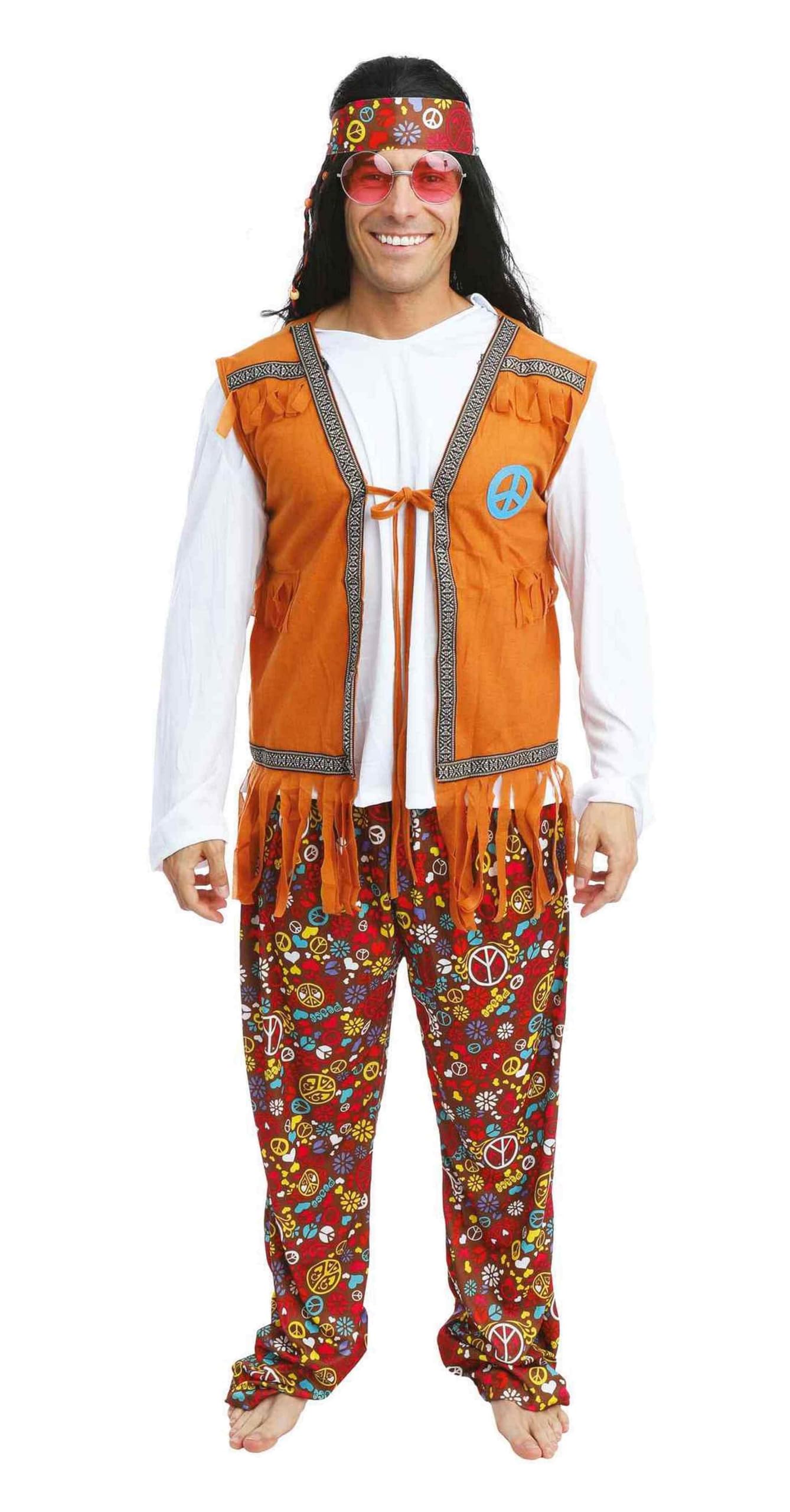 P'TIT CLOWN 21158 - Disfraz hippie para hombre, disfraz para adulto, perfecto para carnaval, fiestas de disfraces y eventos temáticos, completo y realista, poliéster, talla S/M