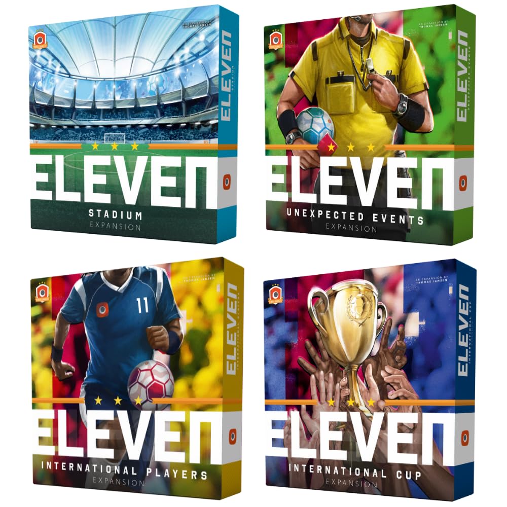 Eleven Football Manager Board Game Expansions Bundle: Unexpected Events, Stadium, International Cup, and International Players Expansions (4 Items)