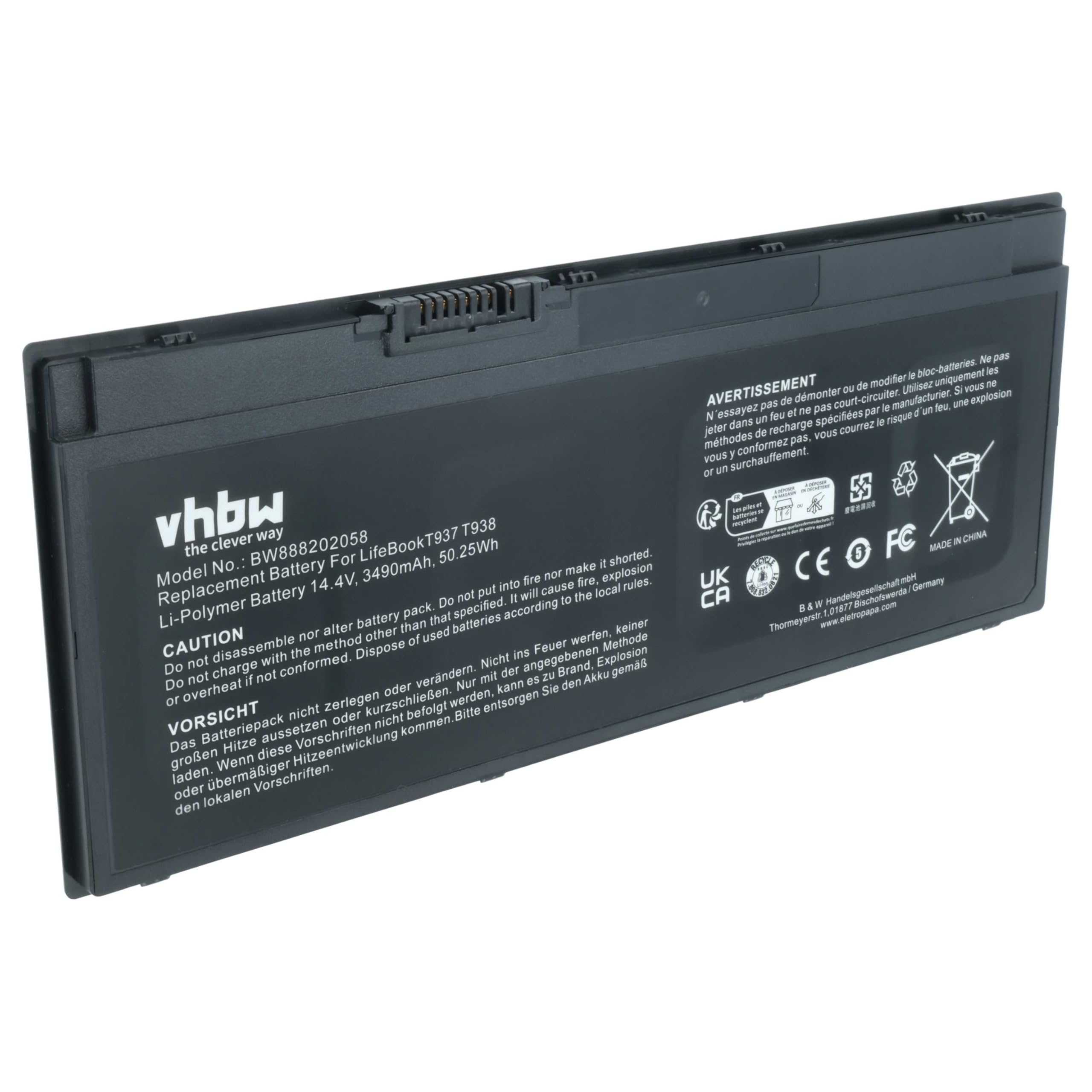 vhbw 1x batería reemplaza Fujitsu 34053269, 34061271, 34076858, 34068253, 34074674 para Notebook (3490 mAh, 14,4 V, Li-Ion)