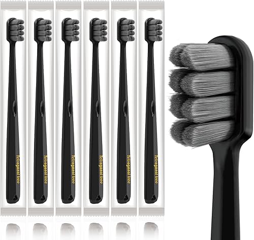 Cepillos de dientes extra suaves (paquete de 6) - 20.000 cerdas ultra suaves para dientes y encías sensibles | Limpieza suave recomendada por Negro