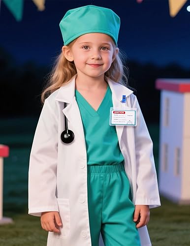 Miniatura 2 de Gortykor Disfraz de médico para niños, bata de laboratorio de doctor, disfraz para niños y niñas