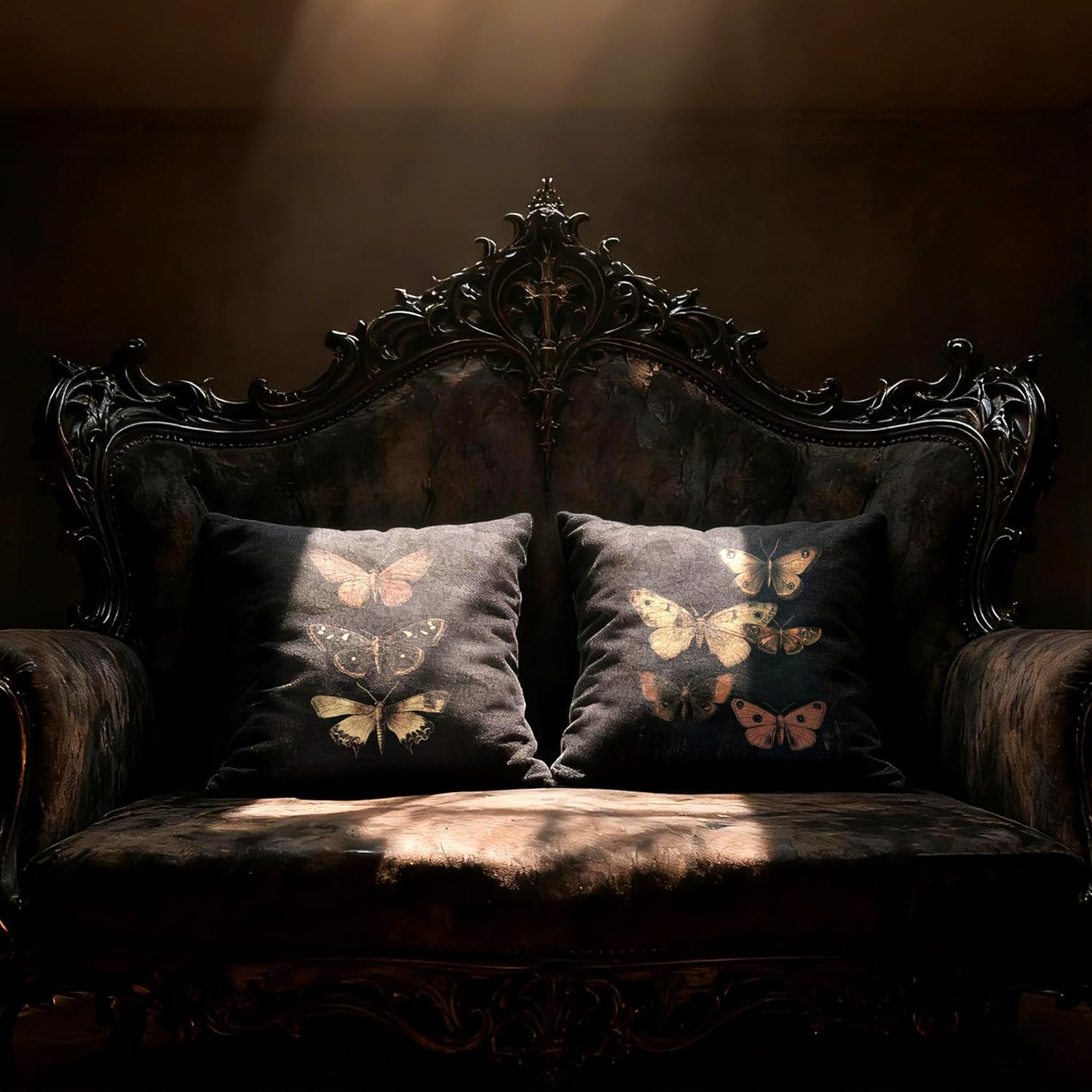 Vintage Victorian Gothic Butterfly Pillow Covers 18x18 Set of 2, Butterfly Room Decor, Moody Dark Academia Moth Decorative Throw Pillow Covers for Home Bedroom Living Room - Image 6