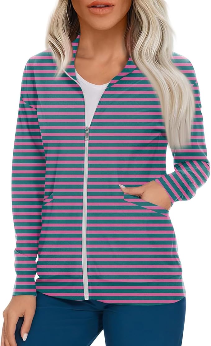 Scrub Jackets for Woman Zip Up Long Sleeve Tops Print Plus Size Womens Scrubs for Women Nursing Shirts with Pockets