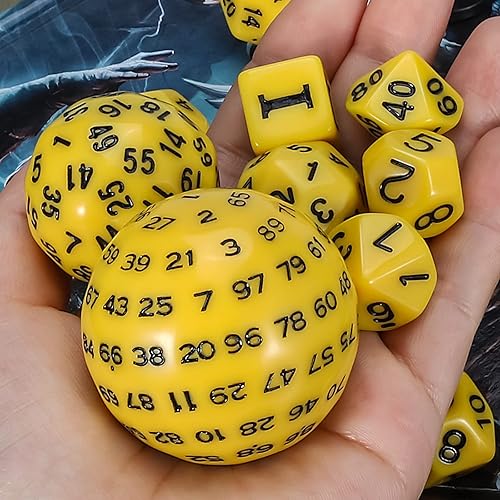 Miniatura 4 de CiaraQ DND - Juego de dados poliédricos (15 piezas) D4-D100 con bolsa de dados para juegos de mesa de rol de Calabozos y Dragones (amarillo y negro)