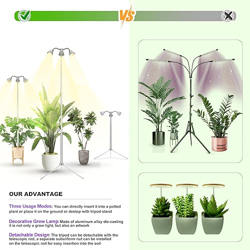 Miniatura 2 de TAURUSY Luces de cultivo para plantas de interior de espectro completo con soporte de trípode desmontable, luz regulable para plantas de interior