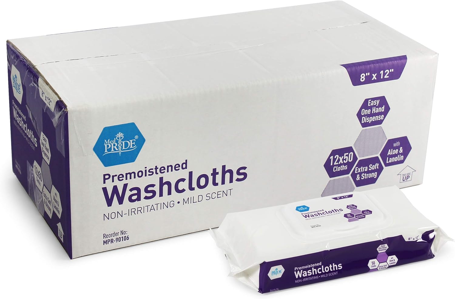 Medpride Disposable Premoistened Washcloths for Adults| 600-count, 8” x 12”| Silky Soft Wet Wipes W/ Aloe & Lanolin Mild Scent| Ideal for Skincare/ Personal Cleansing, Makeup Removing, Travel & More : Beauty & Personal Care
