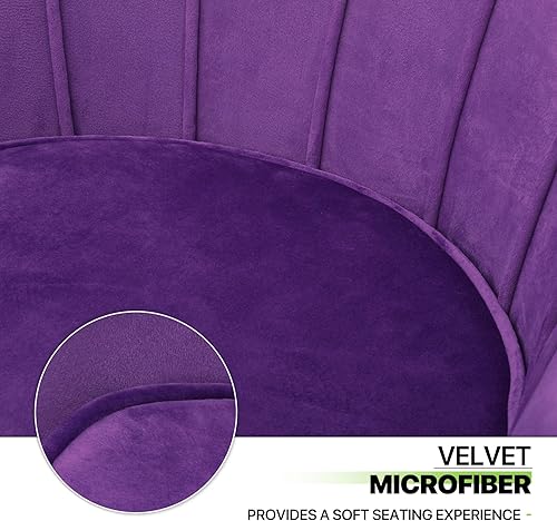 Miniatura 9 de Magshion Silla decorativa de terciopelo, silla de tocador morada con respaldo tapizado, sillas de maquillaje con patas doradas y almohada suave para