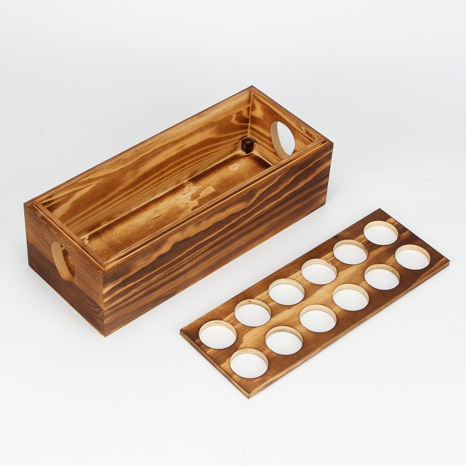 Wooden Crate for 24 Fresh Eggs, Stackable Holder Countertop With Double Layers for Display, Rustic Storage Box With Handle for Easter Supermarket Farm Kitchen Supplies, 2 PCS