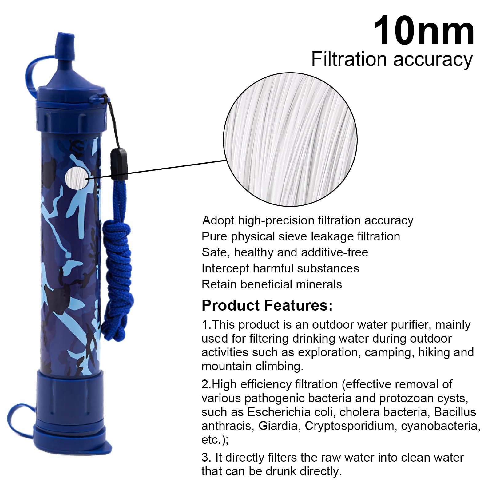 Paille filtrante à eau, système de filtration d'eau personnel portable pour camping, randonnée, voyage, facile à utiliser, léger, équipement de survie d'urgence