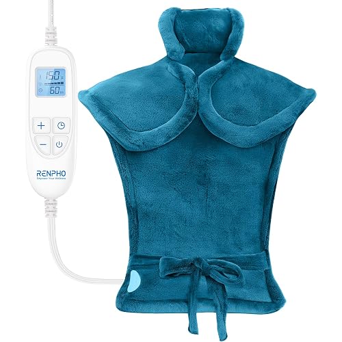 RENPHO Electric Heating Pad for Neck, Shoulders & Back, FSA Eligible HSA | Weighted Large Heating Pad, Fast Heating, Birthday Gift for Women & Men, Heated Neck Wrap, ETL Certified, 24 x 33", Blue