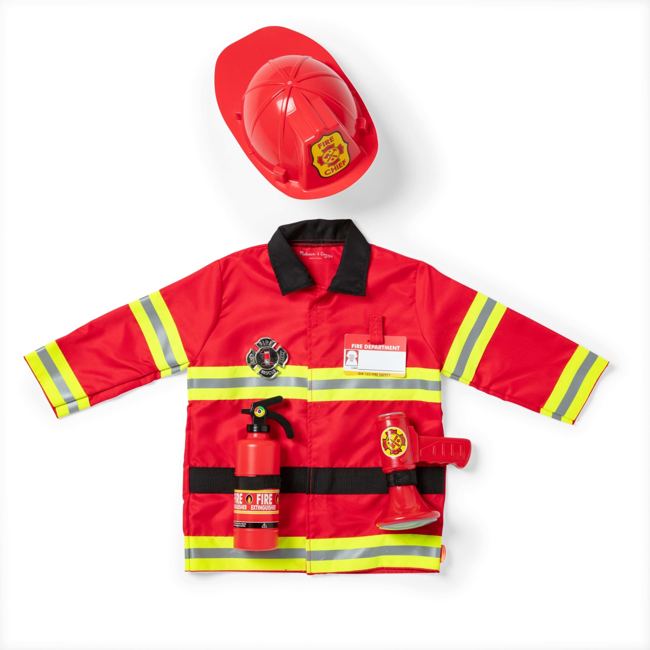 Melissa & Doug Fire Chief Role Play Costume Set (Pretend Play, Frustration-Free Packaging, Bright Red, 6 Pieces, 44.45 cm H x 60.96 cm W x 5.08 cm L)