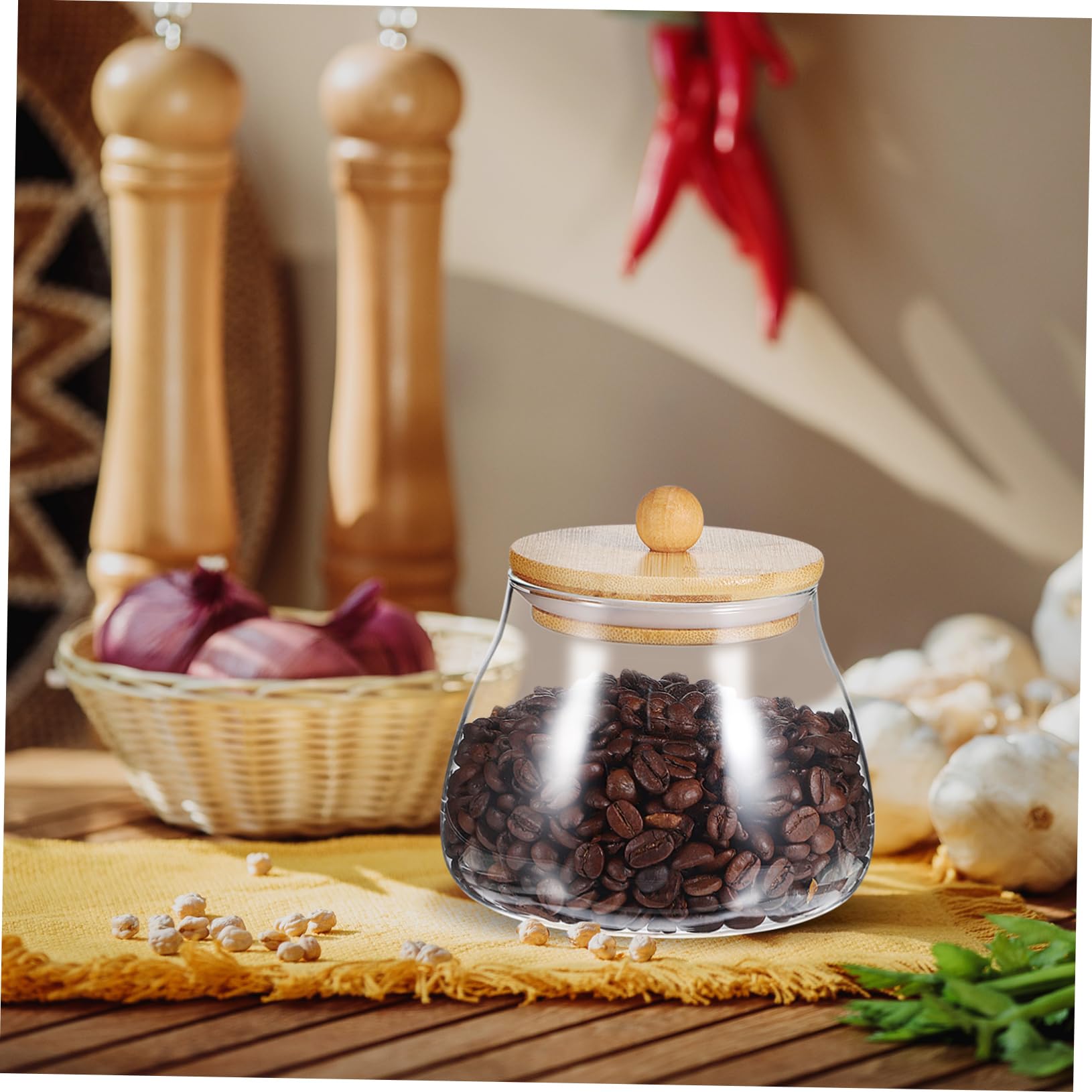 ifundom 3 Piezas tarro de dulces frascos condimentar masón hermético tapas de frascos tarro de cristal con tapa de madera envases de de cristal con tapas Vidrio