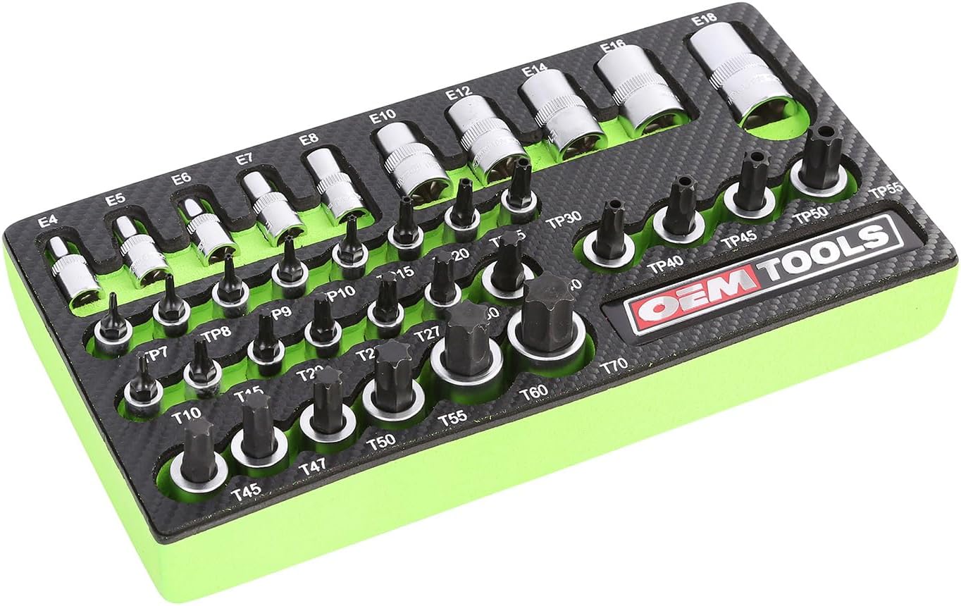 OEMTOOLS 23991 35 Piece Multi-Drive Star Socket Set, Torx Socket Set with EVA Foam Tray, Designed to Fit in Cabinets and Tool Boxes, Easy Identification