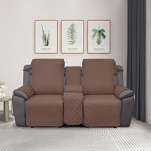 Vista 45 de PureFit Funda reclinable reversible resistente al agua, protector de muebles antideslizante para sillón reclinable de 2 asientos, negro/beige