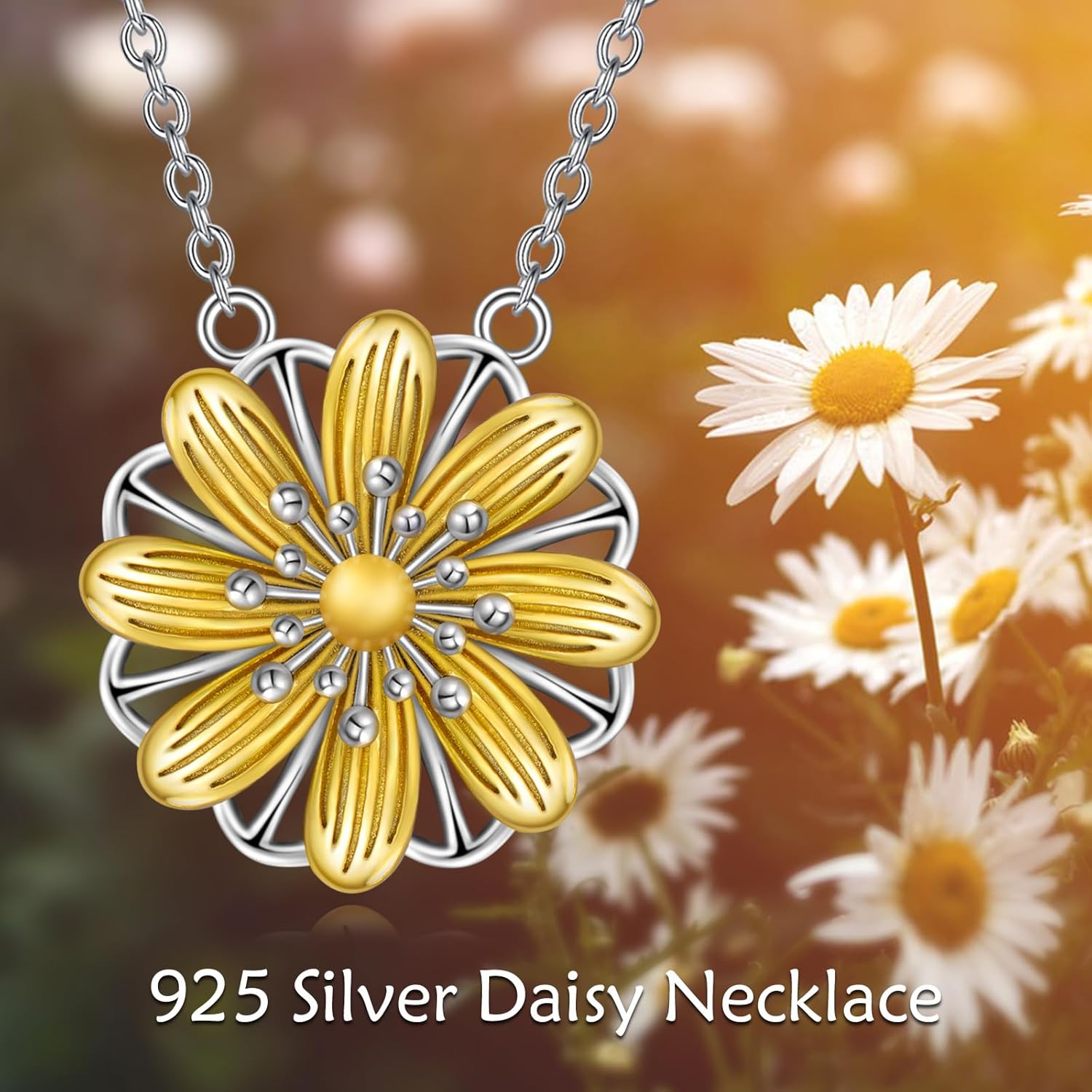 Daisy Necklace Sterlig Silver Dainty Yellow Flower Pendant Necklace Jewelry Gifts for Women Girls - Image 6