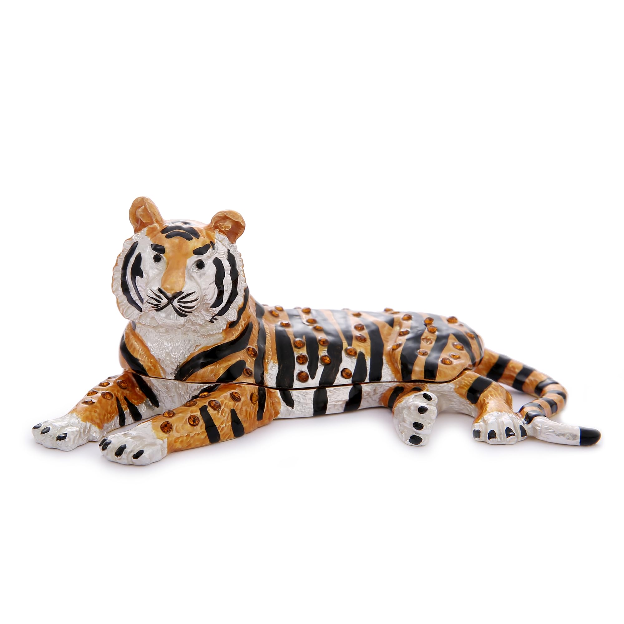 Hand Painted Trinket Box for Home Decor Accents, Enamel Hinged Jewelry Box for Bookshelf Office Table Desk Decoration, Classical Figurine Collectible Keepsake Animal Sculptures (Lying Tiger)