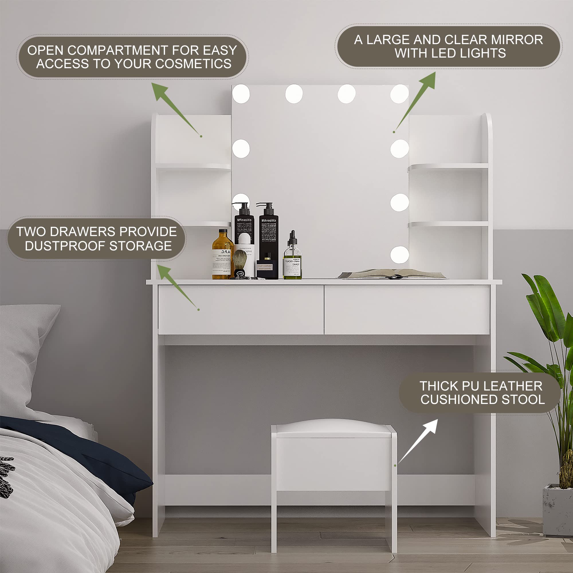 Buy WERSMT Hollywood Mirror Dressing Table with Adjustable LED Lights