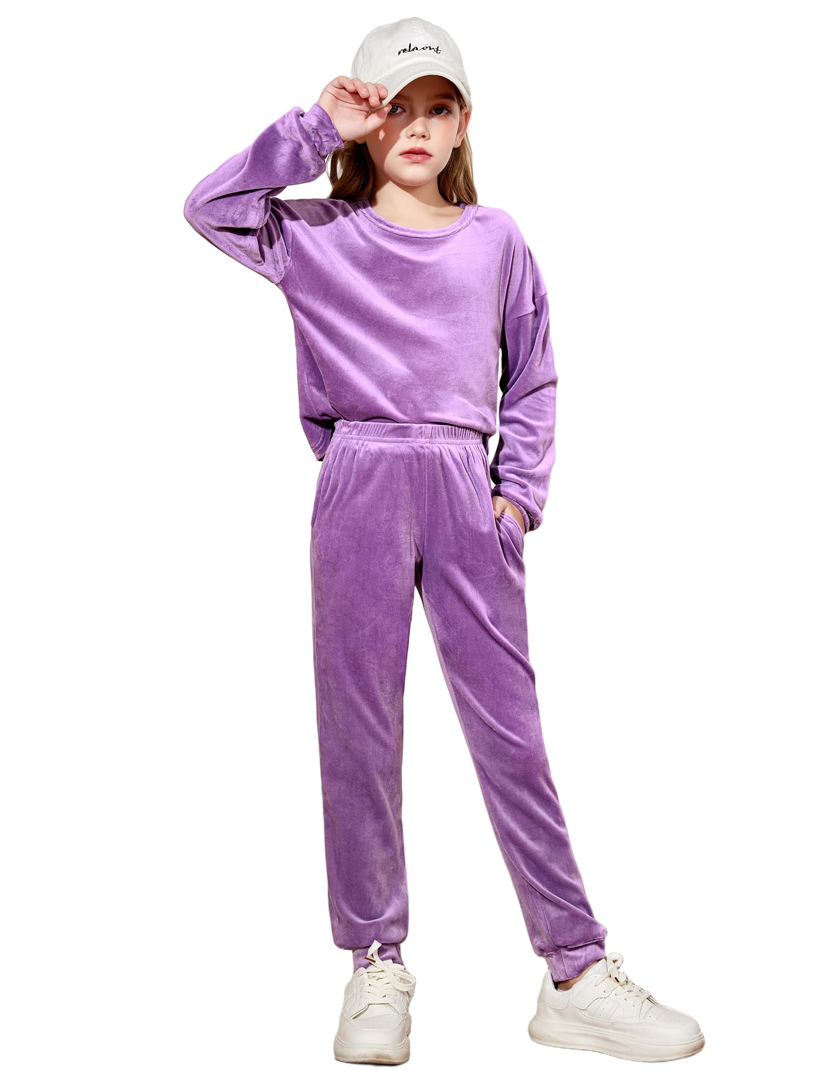 Arshiner Girls 2 Piece Outfits Kids Casual Velour Sweatshirts &amp; Pants Set