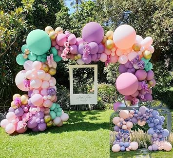 Double Stuffed Pastel and Blue Pink Purple Balloon Garland Pink Purple Green Balloon Rainbow Balloon Arch With Gold Metallic Latex Balloons Kit For Baby Shower Princess Birthday Candy Party Decoration