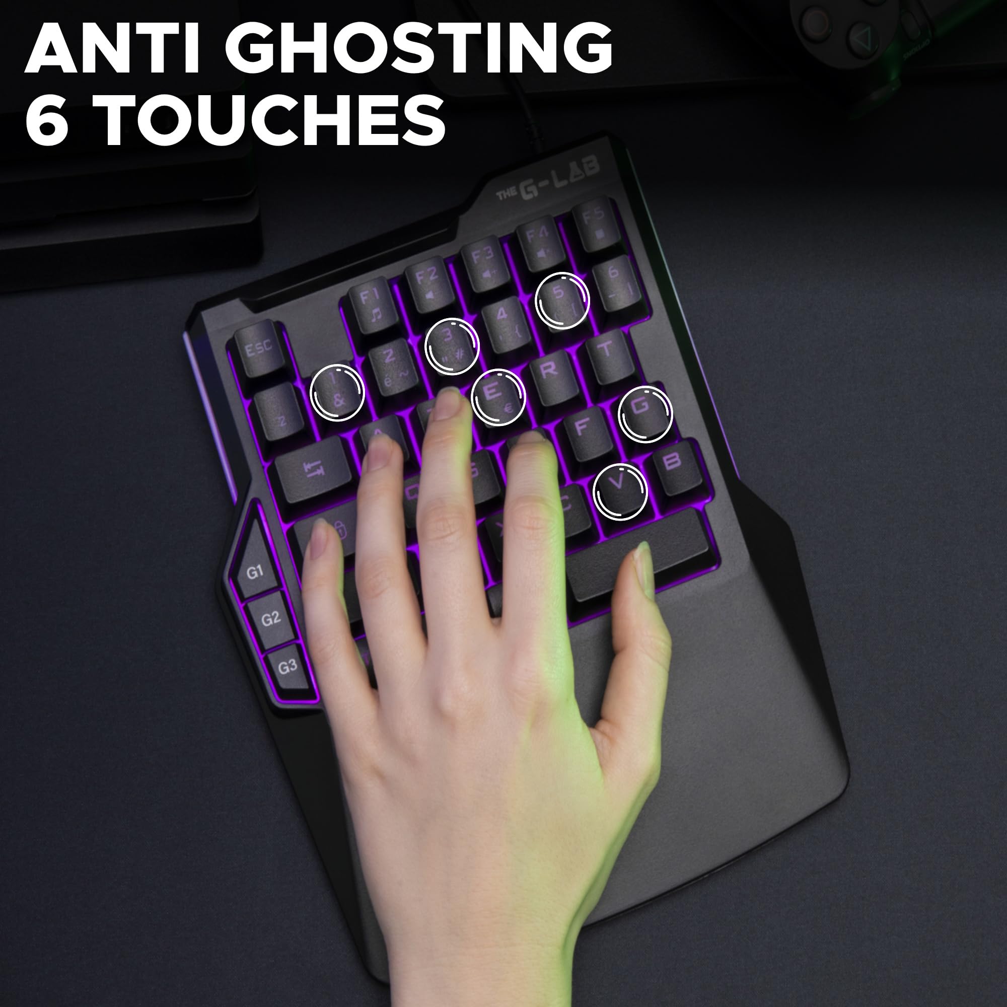 The G-Lab Keyz Thorium klawiatura gamingowa jedną ręką, 38-klawiszowa mini klawiatura gamingowa RGB, 3 konfigurowalne makra, mechaniczna klawiatura sensacyjna do PC, PS5, Xbox- Nowość