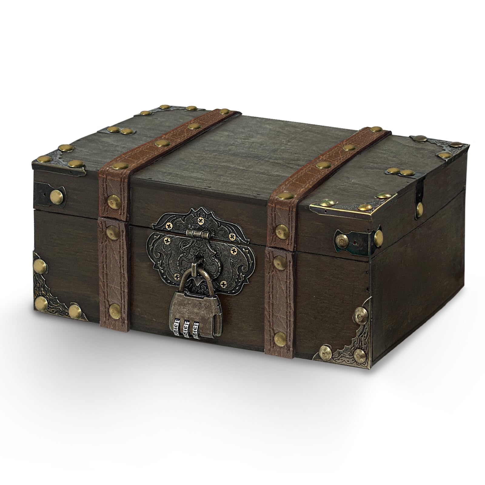 Scrigno del Tesoro Vintage,Forziere Tesoro 23.5 x 16 x 9.5cm,Scatola Tesoro in Legno per Feste Accessori, Contenitori e Decorazioni (Grigio nero)