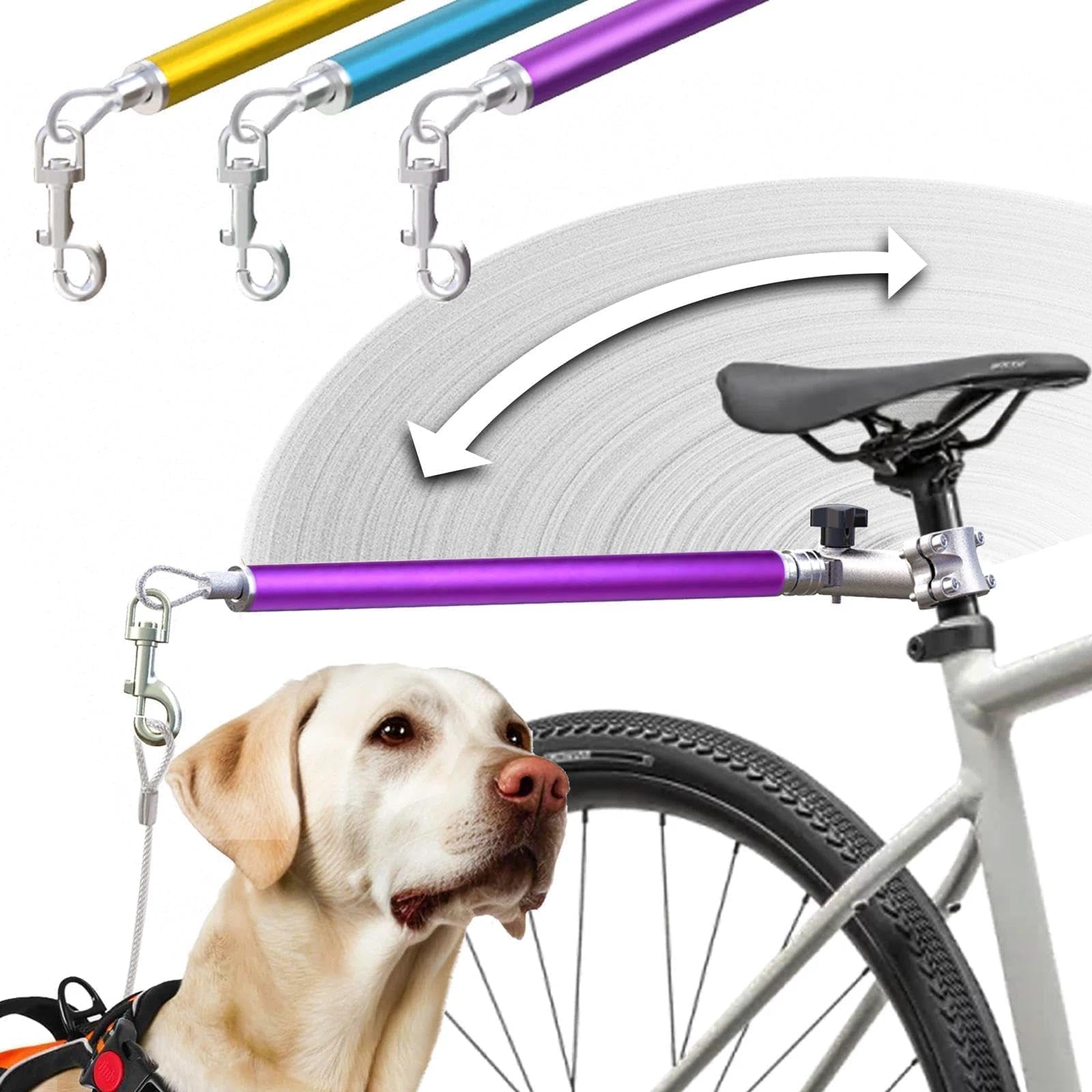 Dog Bike Leash - 180° Rotatable/Fixed, Quick - Connect Attachment with Built - in Spring Shock Absorption, Safe & Smooth Rides for You & Your Pup (Purple)