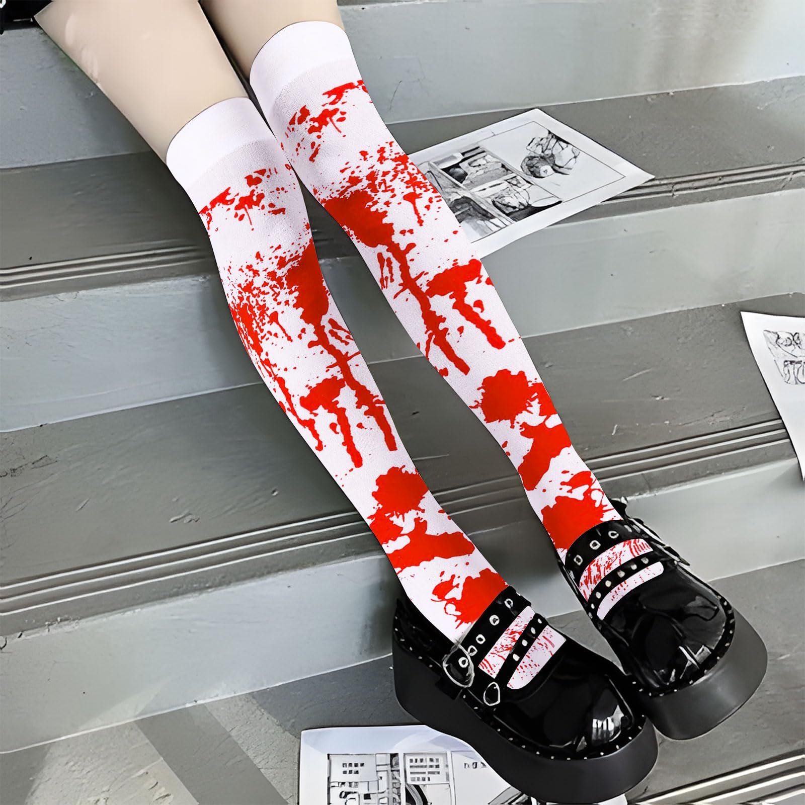 MICJLLT Halloween Blood Stained Tights for Women Uk,Day Of The Dead Tights Dress-Up Accessories Halloween Girls Costumes Nurse Bloody Socks,Zombie Tight Adults for Halloween Masquerade Cosplay - Image 4