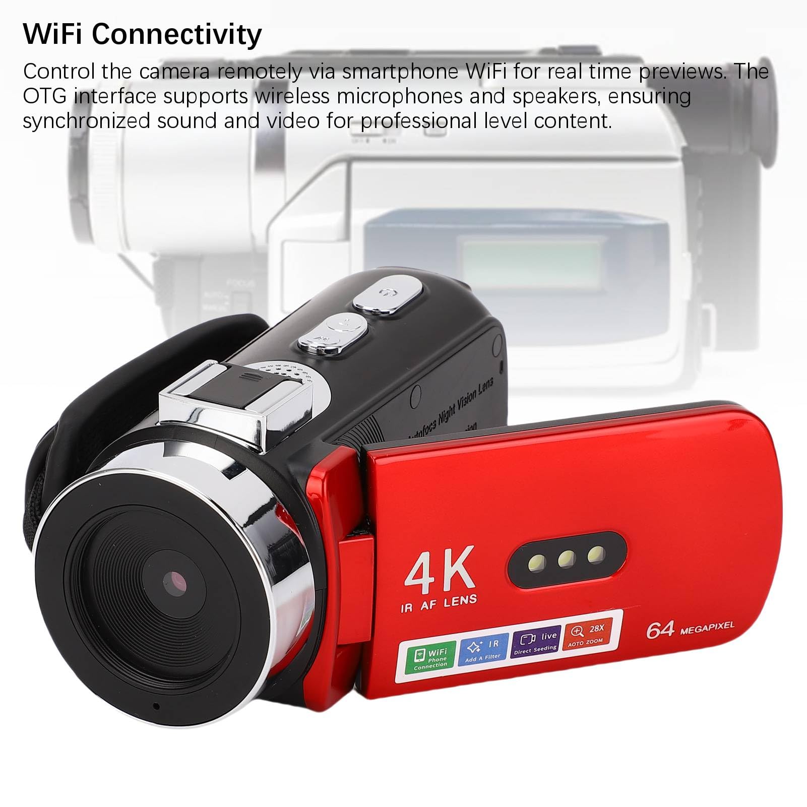 Gugxiom Videocamera Videocamera, Registratore di Fotocamere Digitali HD 4K 64MP per YouTube Tiktok, Schermata di Rotazione da 3 Pollici da 180 Gradi CARCORDERS per Bambini, Adolescenti,