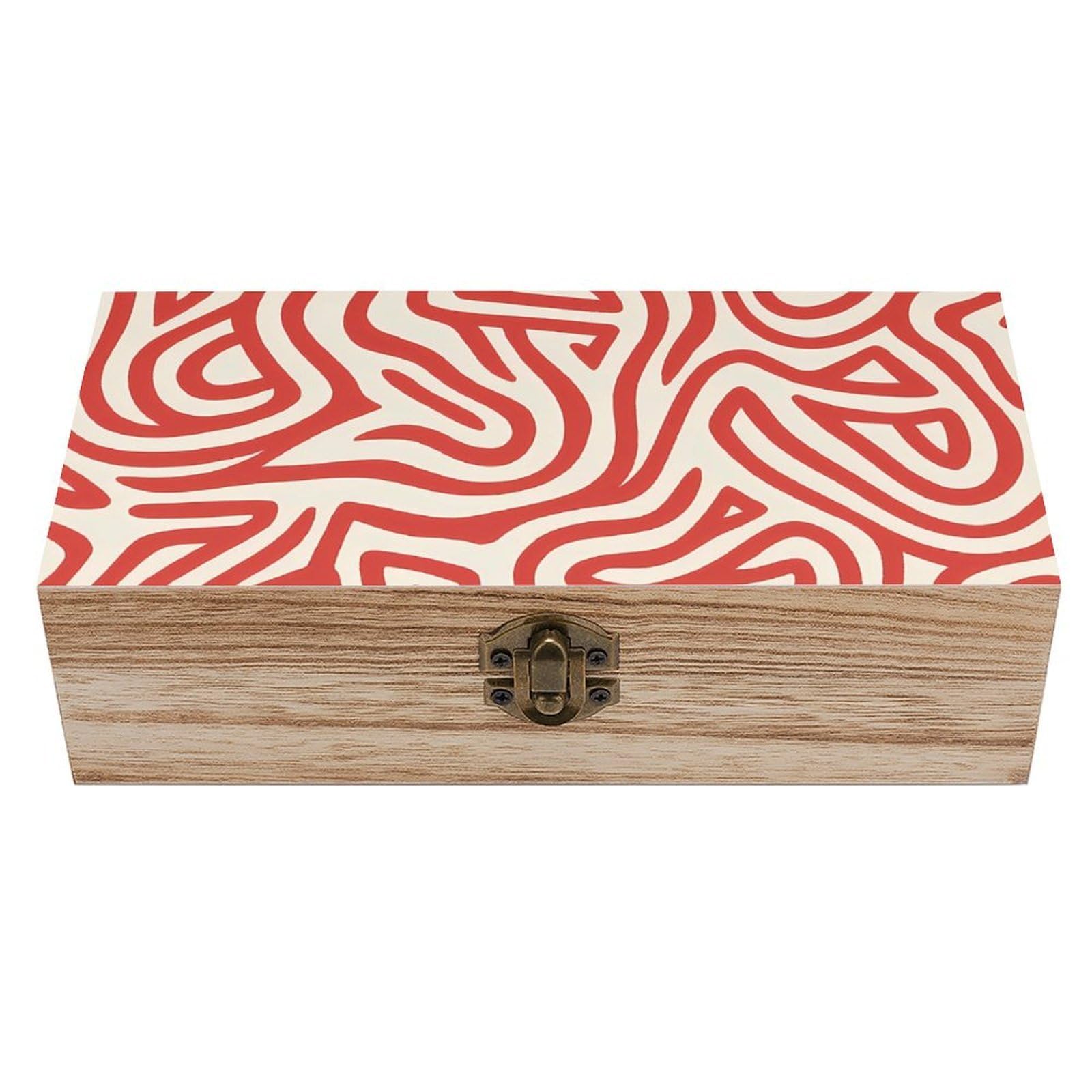 HLBSDM Abstract Red Maze Lines Retro Wooden Storage Box Jewelry Art Gift Boxs Decorative Keepsake Boxes