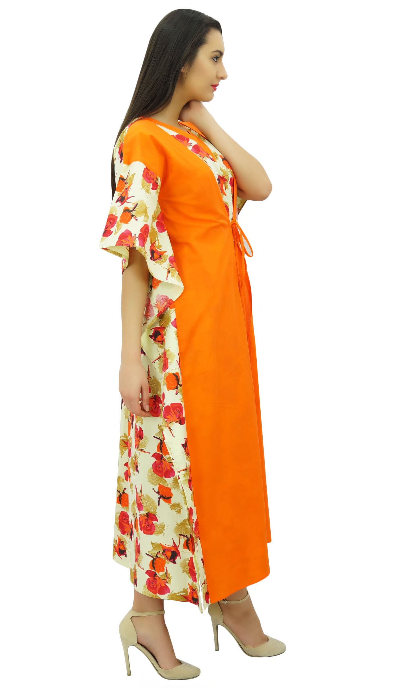 Bimba Maxi Largo caftán rayón Impreso Floral Elegante caftán Boho Playa Encubrimiento Noche