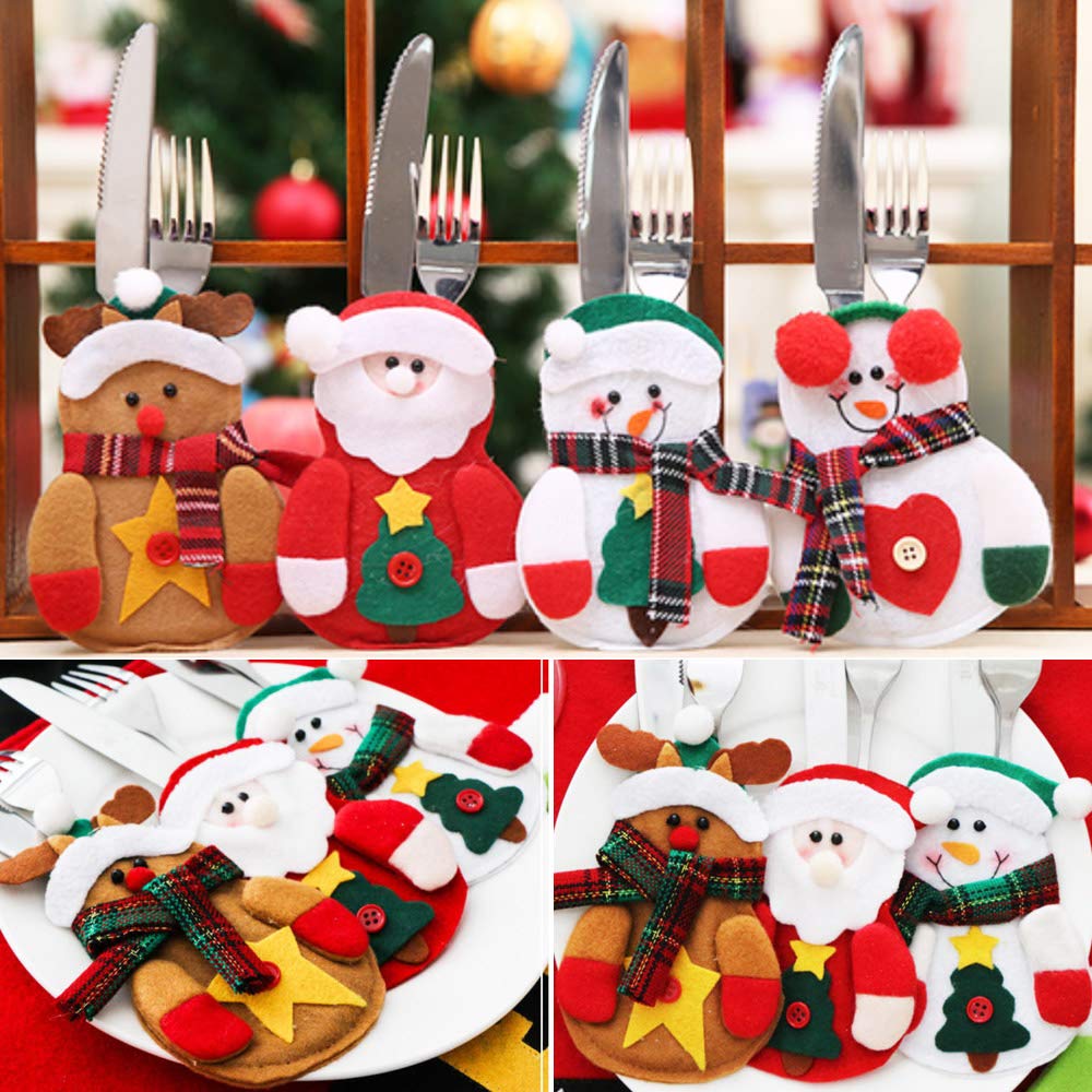 KOIROI Weihnachts-Besteckhalter Aus Filz - 12 Stück Tischdeko Mit Weihnachtsbaum-Muster