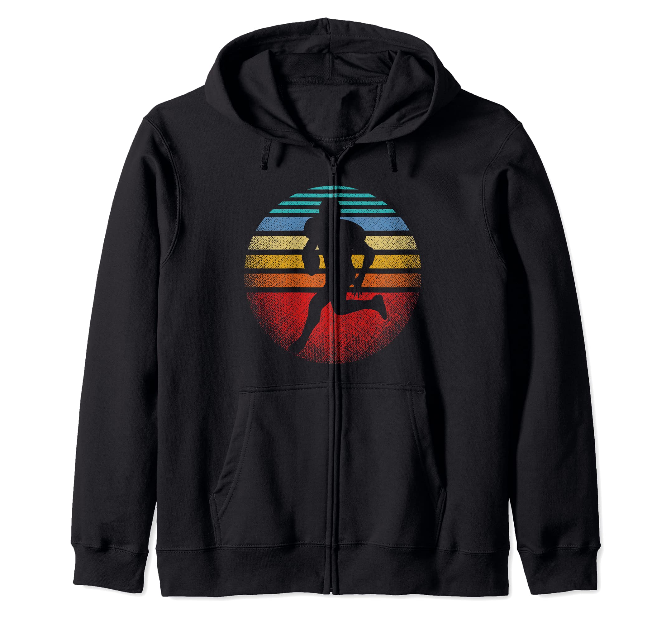 Retro American Football Player Running Quarterback Zip Hoodie, Black, S
