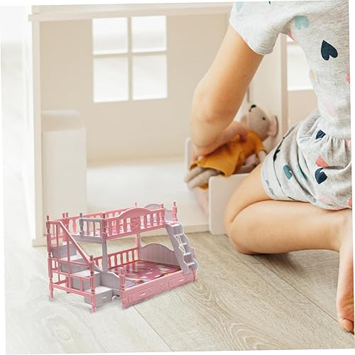 Miniatura 8 de Litera de muñeca bebé con escaleras, simulación en miniatura, bonita cuna de dibujos animados, muebles de casa de muñecas de plástico, regalo de
