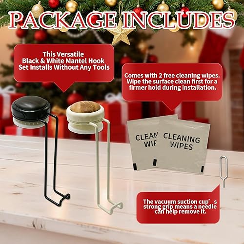 Miniatura 6 de Paquete de 2 calcetines de Navidad para chimenea y colgador de guirnalda, soporte para guirnalda para colgar medias de Navidad (nogal negro, 1 pieza