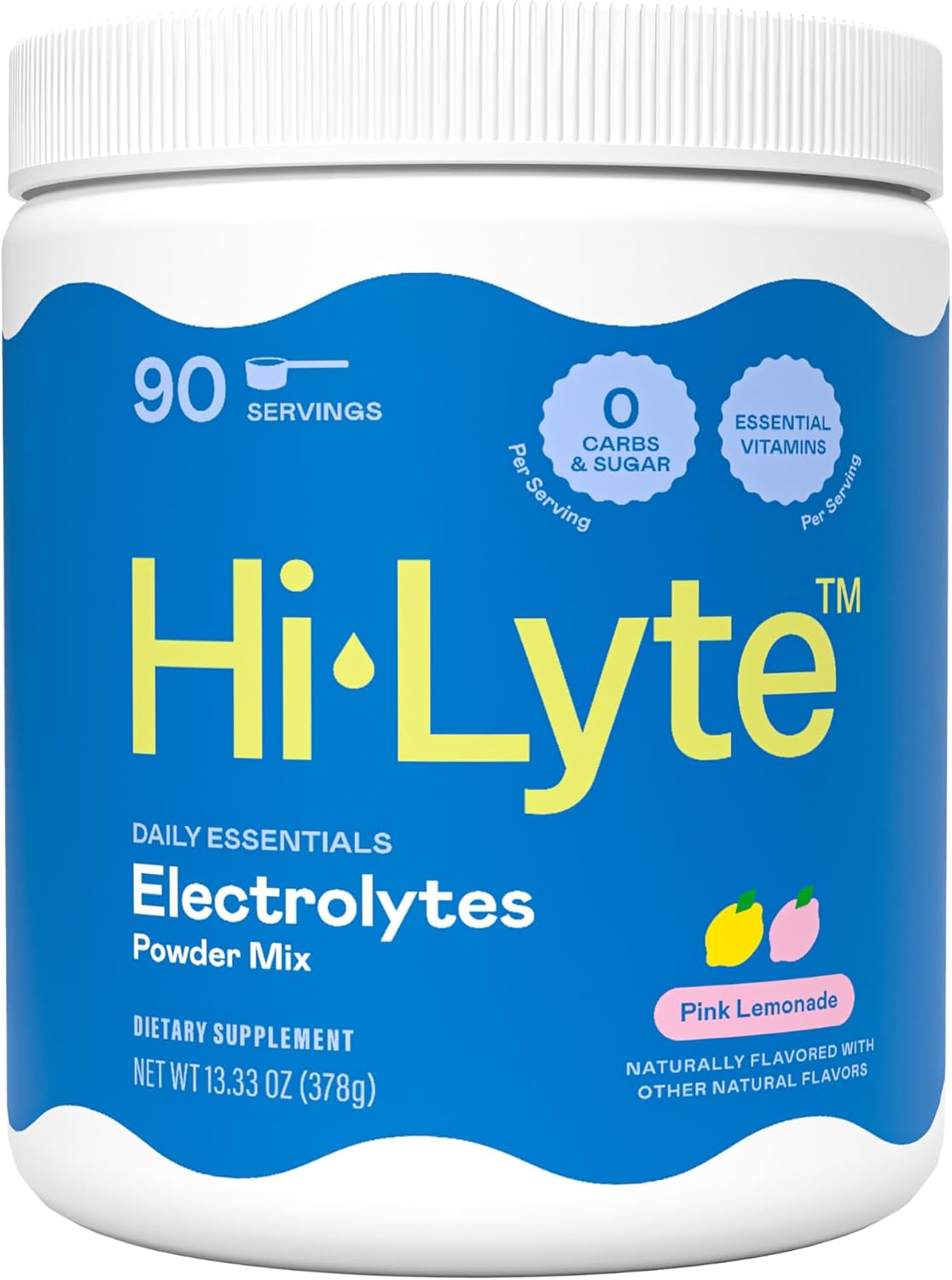 Hi-Lyte Electrolyte Powder, Daily Hydration Supplement Drink Mix, 90 Servings | Sugar-Free, 0 Calories, 0 Carbs | No Maltodextrin. Gluten-Free | Supports Keto | Light Refreshing Flavor (Pink Lemonade)
