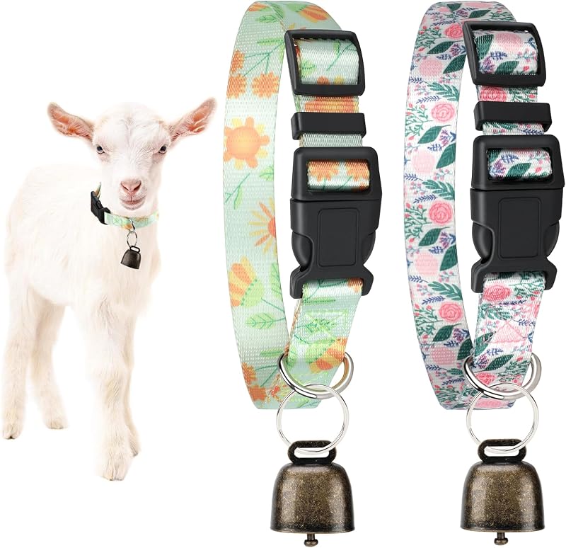 Coleira ajustável para cabras e pequenos animais com sino, nylon estampado GINDOOR, pacote com 2