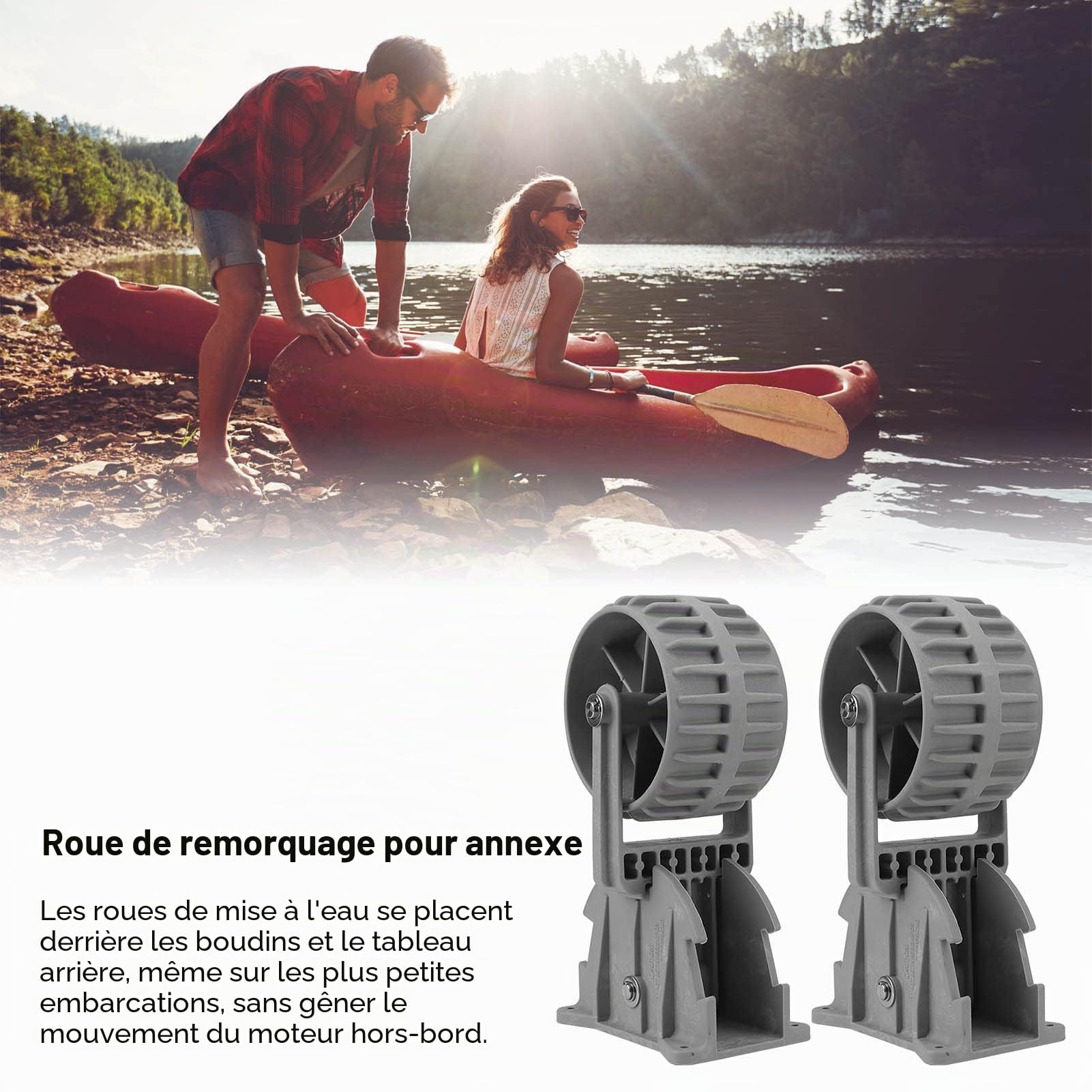 1 Paire de Roues de Canot Pneumatique en Nylon, Roue de Mise à L'eau pour Tableau Arrière de Bateau, Roues de Remorquage pour Bateau Gonflable, Roue de Mise à L'eau Facile à
