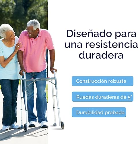 Miniatura 5 de Drive Medical 10210-1 Andador plegable de lujo de dos botones con ruedas de 5 pulgadas