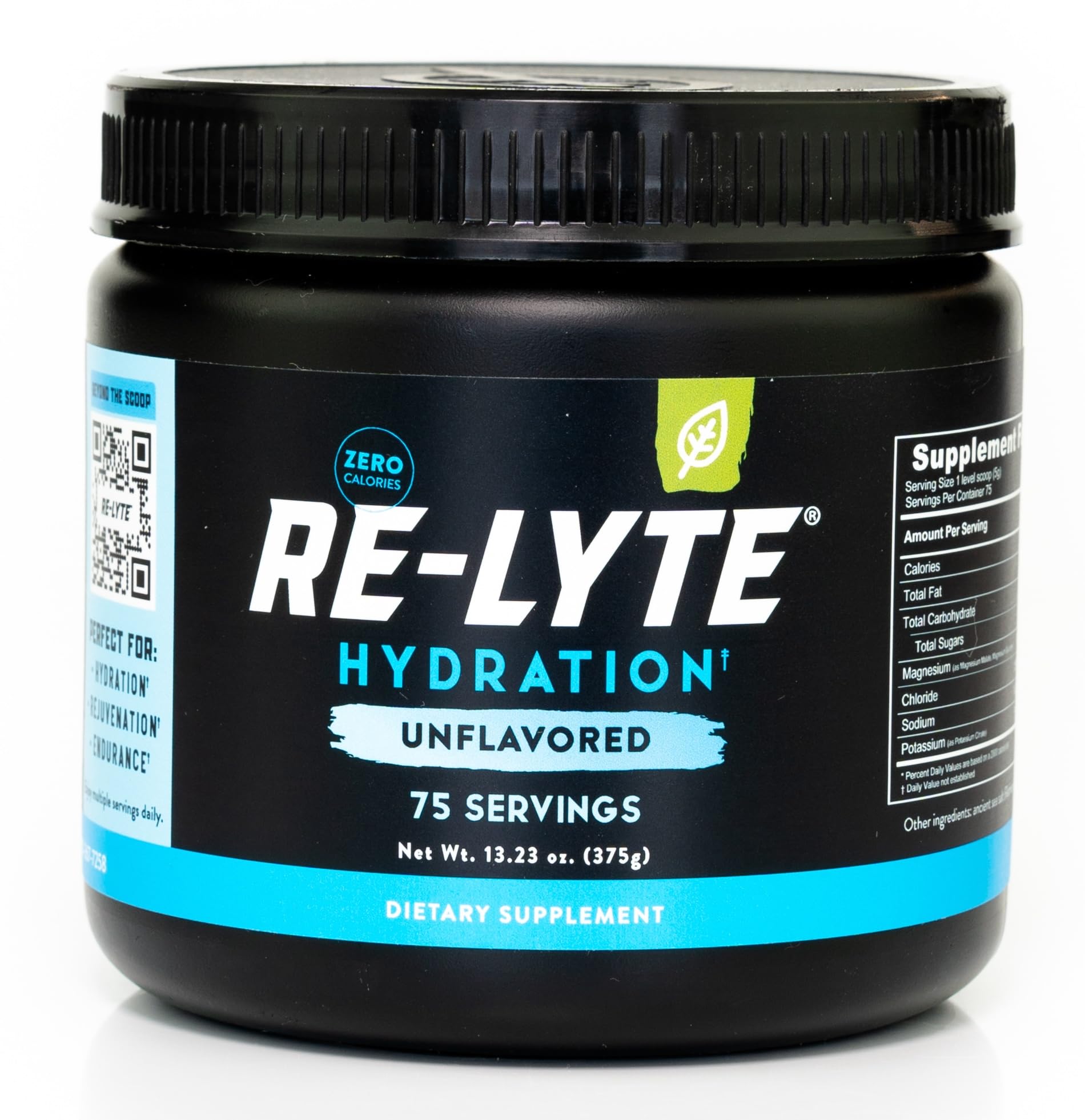REDMOND Re-Lyte Hydration Mix Unflavored LARGE, lata de 375 g – Polvo electrolítico, sin azúcar, con verdadera sal Redmond Real y más de 60 minerales y oligoelementos importantes
