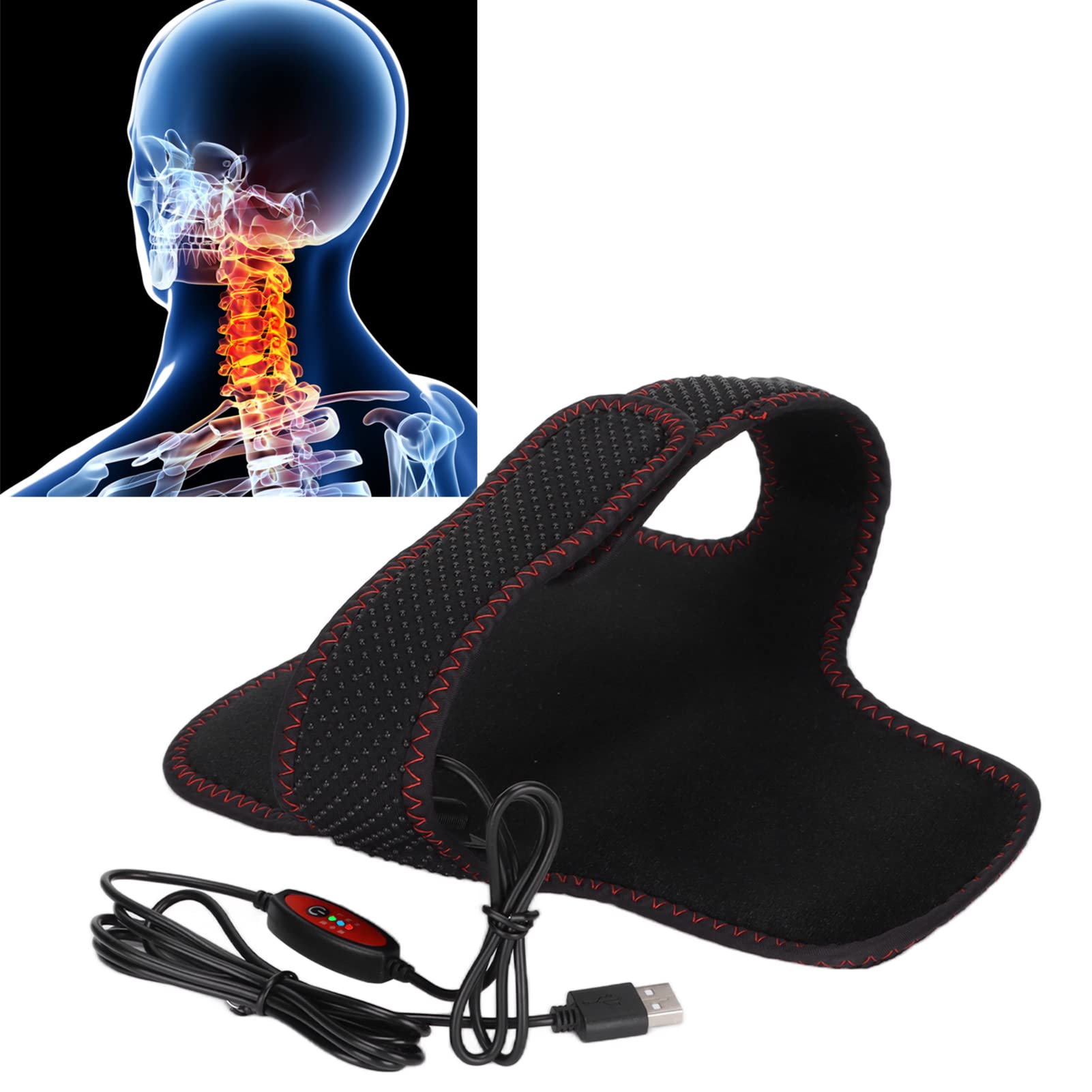 Coussin Chauffant pour Le Cou,Bandeau de Massage Chauffant Multi Modal Infrarouge Lointain,Prot¨¨ge Cou Chauffant en Fibre de Carbone Tissu Ok Ceinture Cervicale la Maison la Voiture