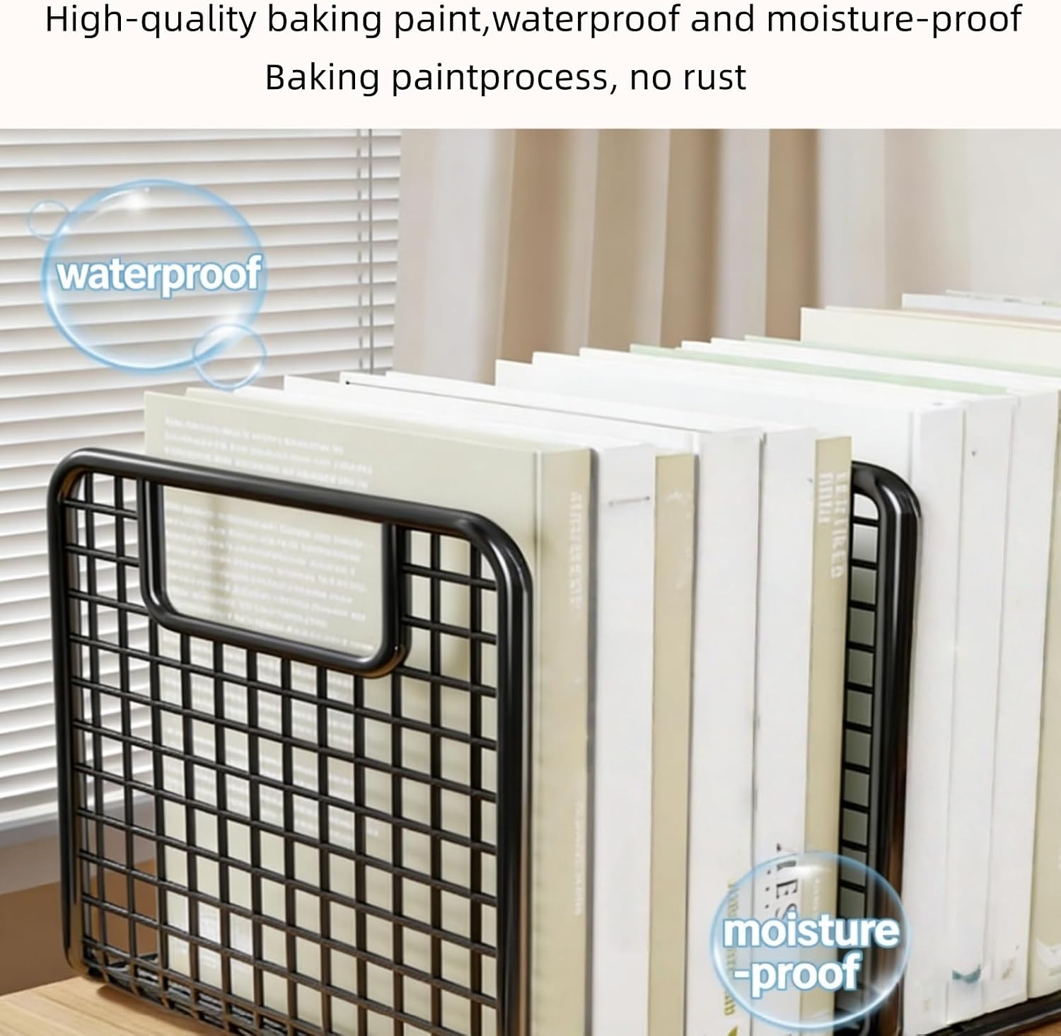Wrought Iron Four-Tier Open File Rack, One-Piece Molded Book Storage Rack, No Assembly Required, Suitable for Offices, Backpacks, and Schools(White,Small)
