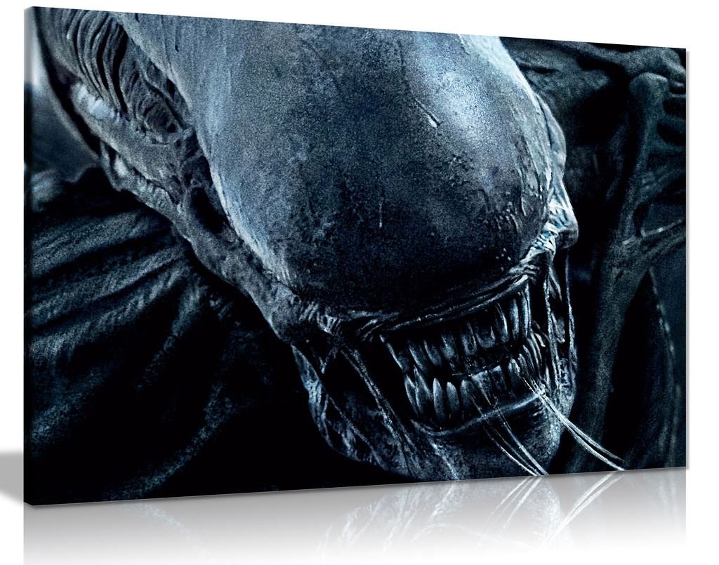 Panther Print Multicolored With Black Xemomorph Space Alien Canvas Wall Art Picture Print (36X24)