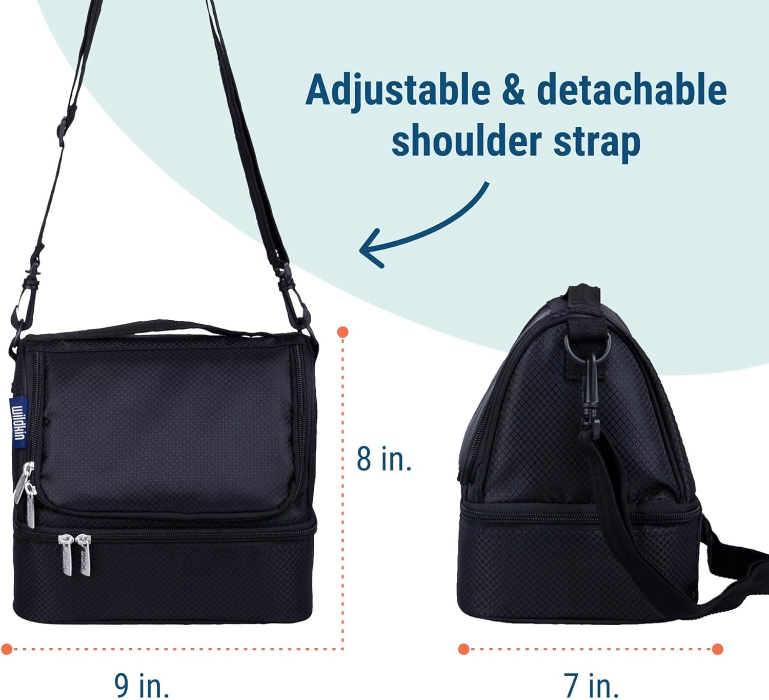 Wildkin Two Compartment Insulated Lunch Bag for Kids – School & Travel Ready - Rip-Stop Black - Image 3